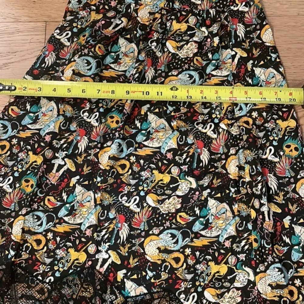 Zadig & Voltaire Skull Print High Low Midi Skirt Lace Hem Boho Gothic Designer - Picture 15 of 15